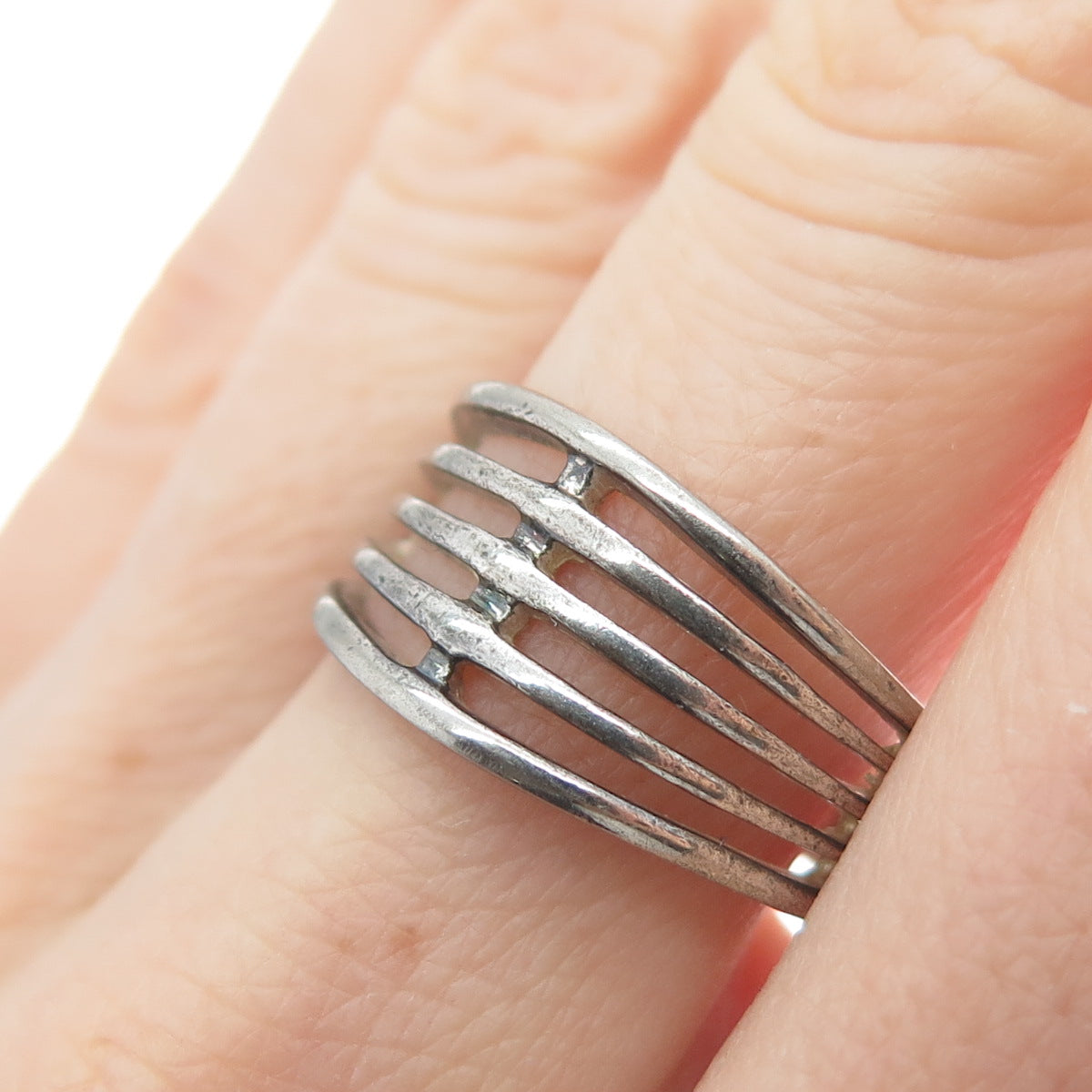CHARLES WINSTON 925 Sterling Silver Vintage 5-Row Oxidized Ring Size 8.5
