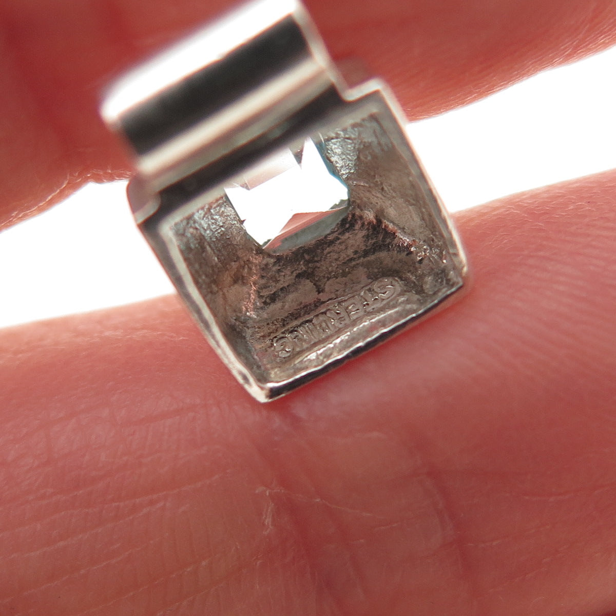 925 Sterling Silver Vintage Real Asscher-Cut Blue Topaz Mini Slide Charm Pendant