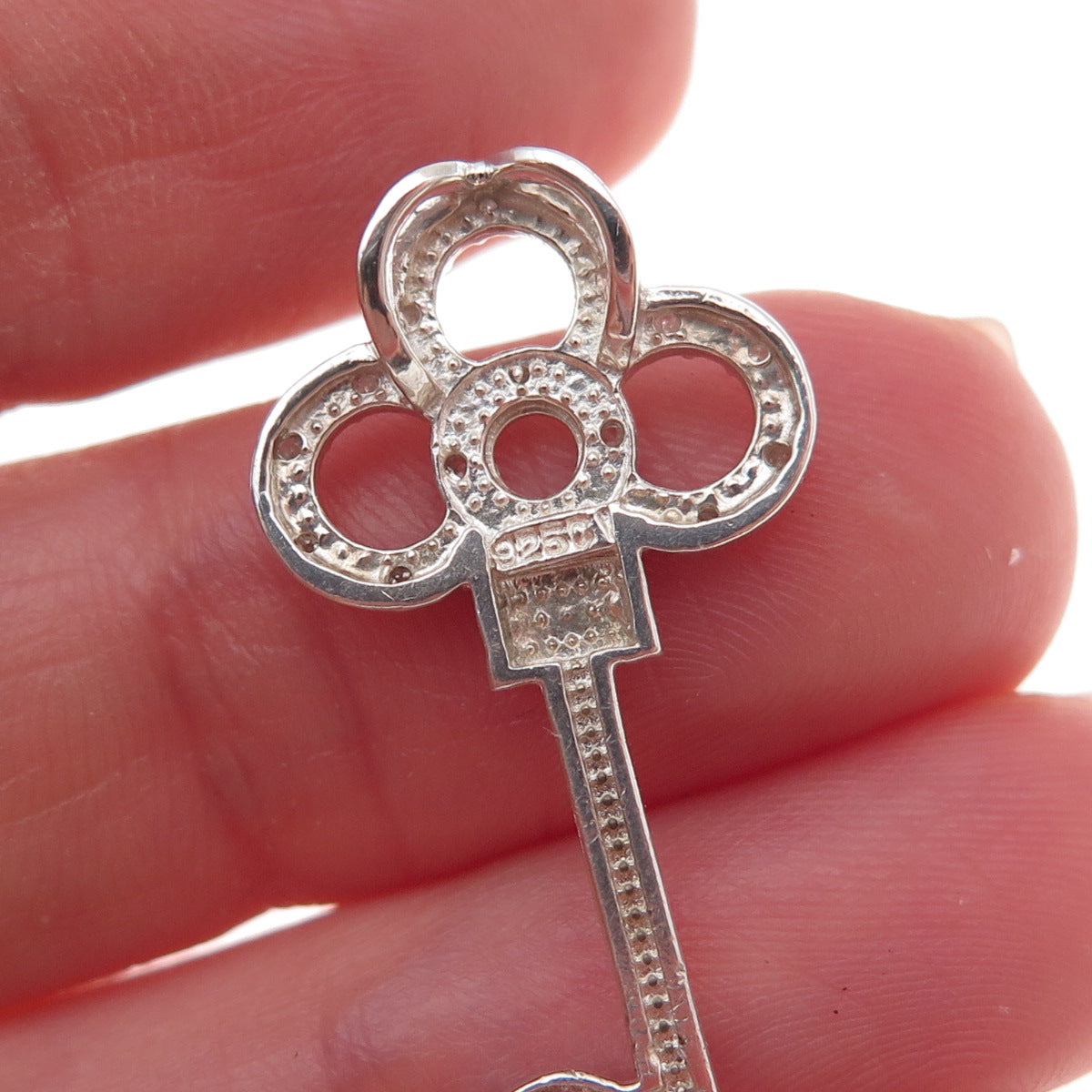 925 Sterling Silver Real Round-Cut Diamond Club Key Slide Charm Pendant