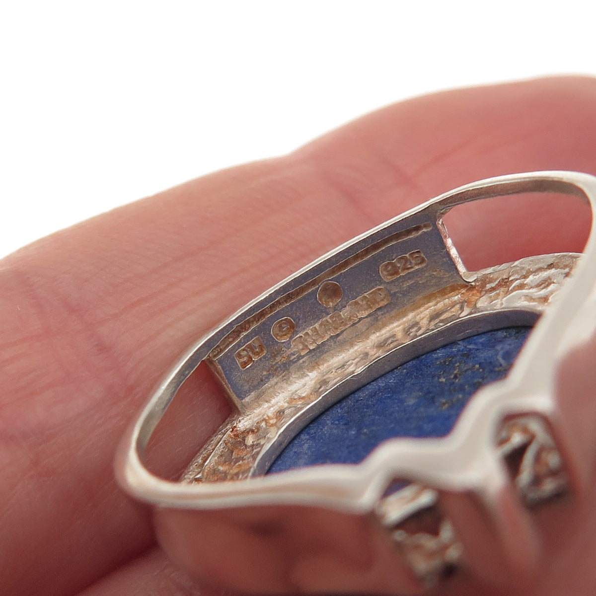 925 Sterling Silver Vintage Real Lapis Lazuli Modernist Slide Charm Pendant