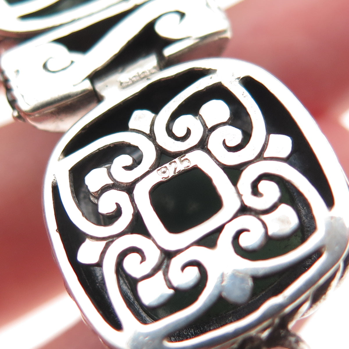 925 Sterling Silver Vintage Real Kingman Turquoise & Red Garnet Bracelet 7.5"