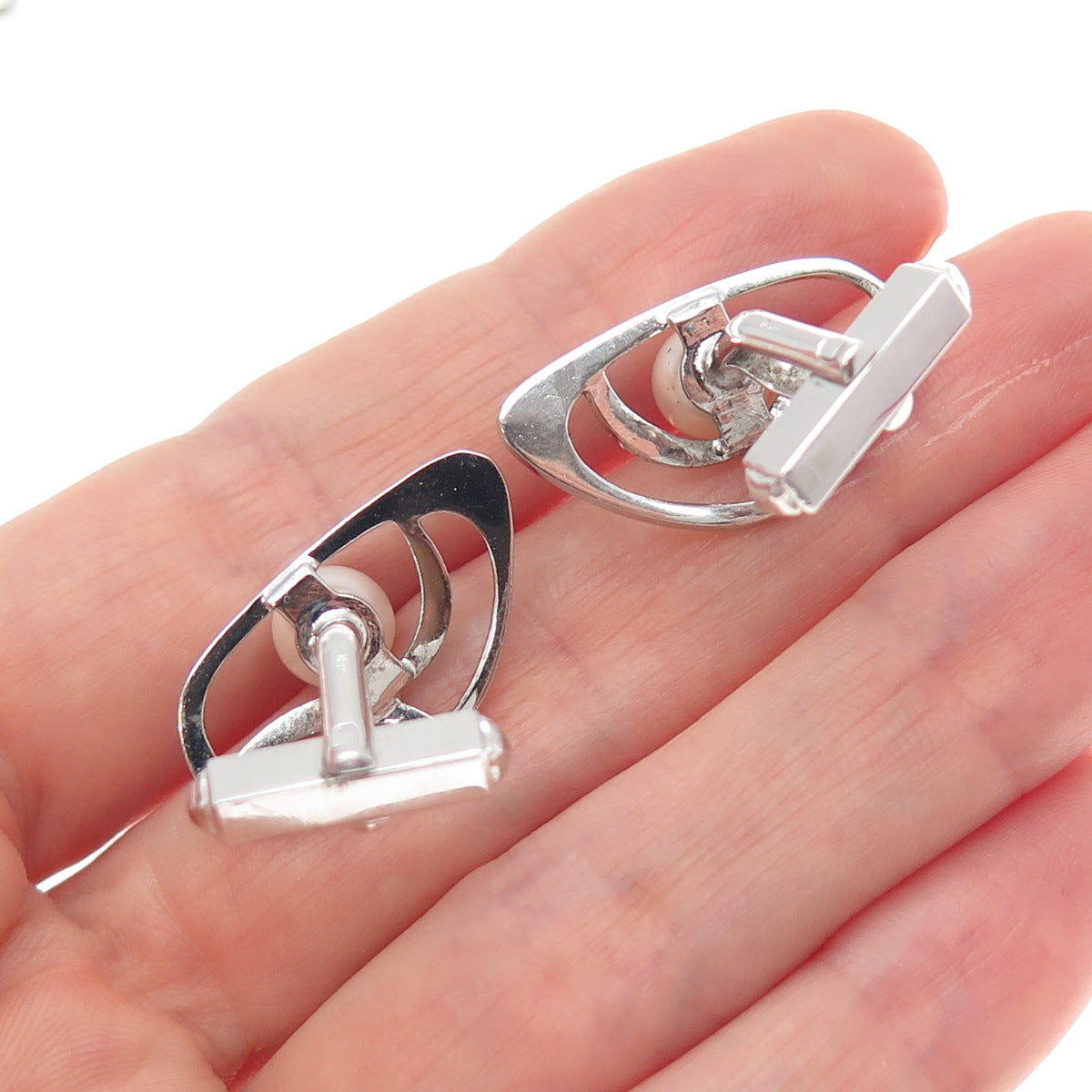 MIKIMOTO 925 Sterling Silver Antique Japan Real Akoya Pearl Cufflinks