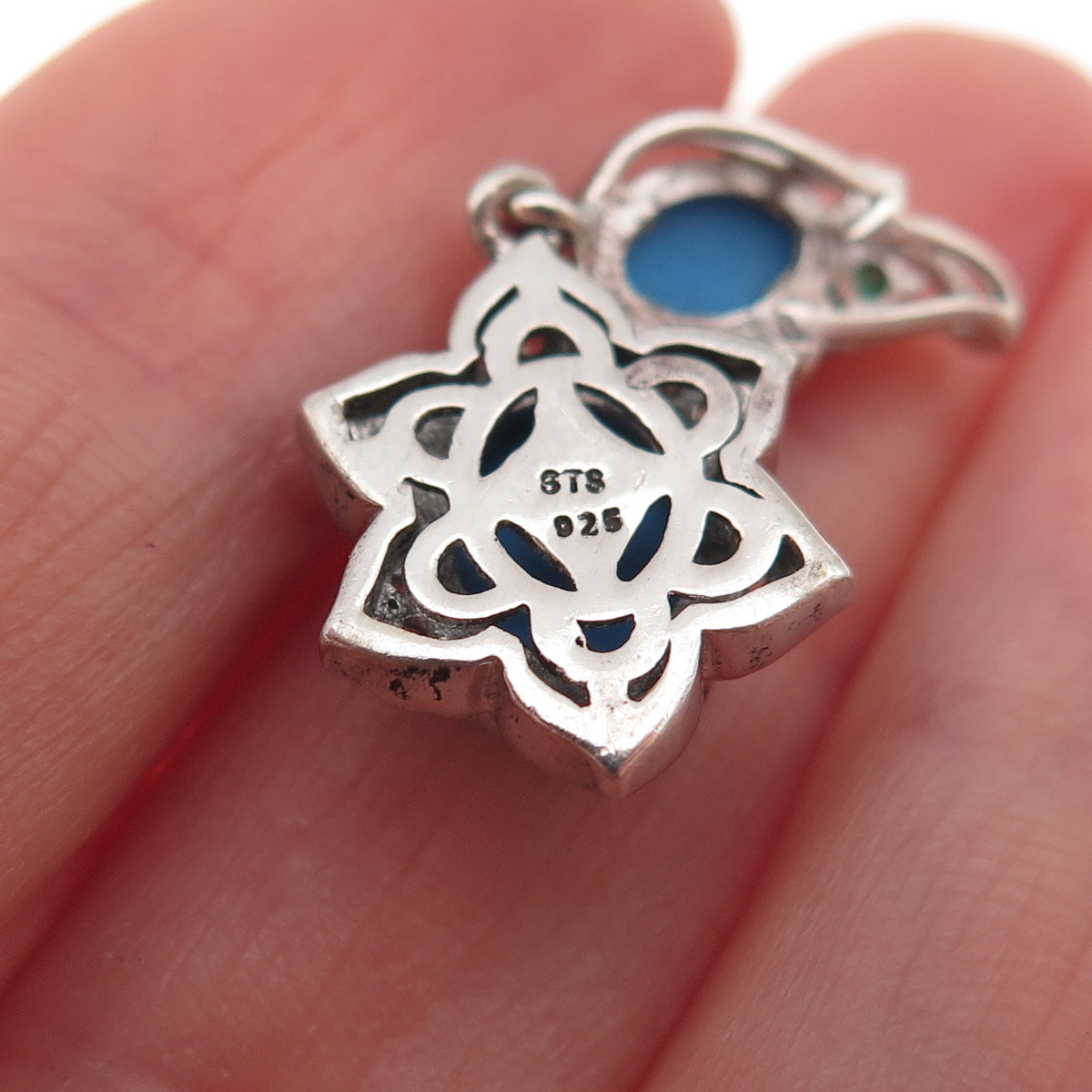 Chuck Clemency Sterling Silver Vintage Real Lapis Emerald & C Z Slide Pendant