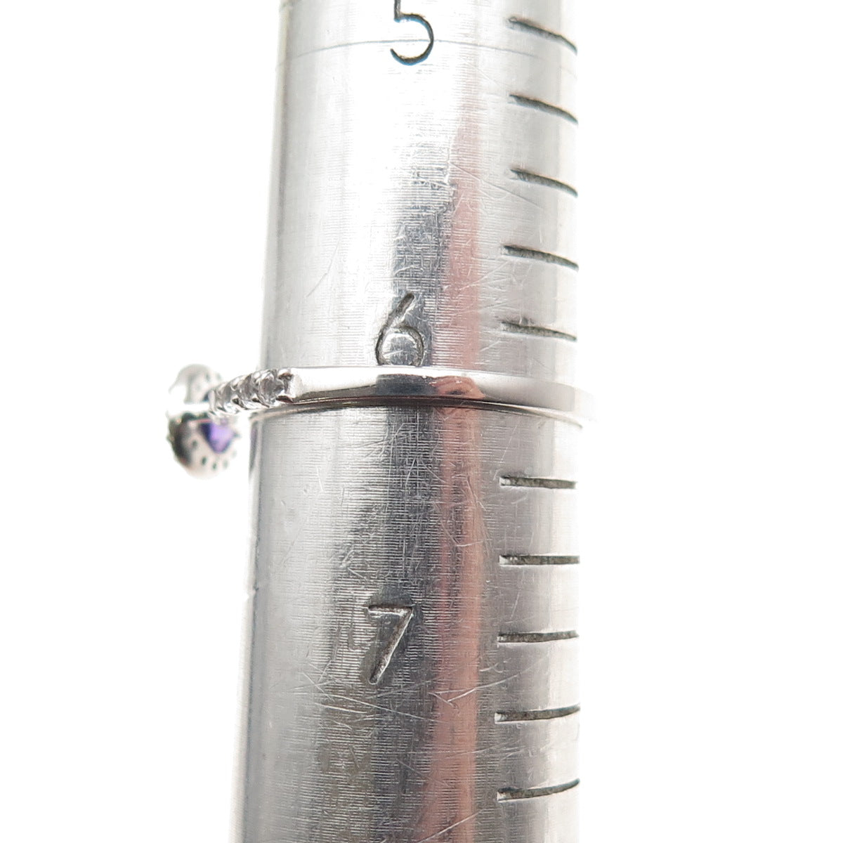 925 Sterling Silver Real Round-Cut Amethyst & White Topaz Ring Size 6.25