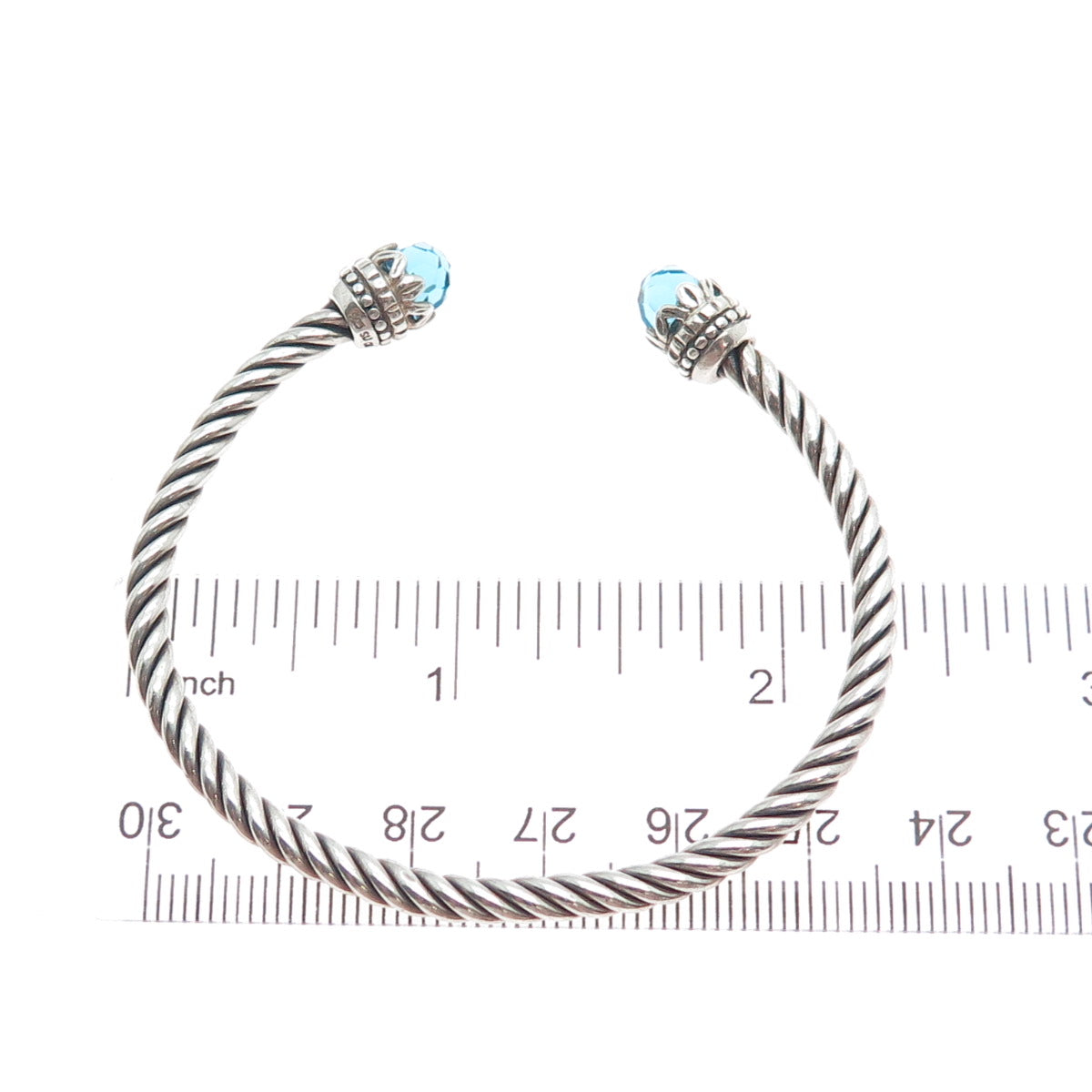 925 Sterling Silver Vintage Nano Topaz Twisted Adjustable Cuff Bracelet 6.25"