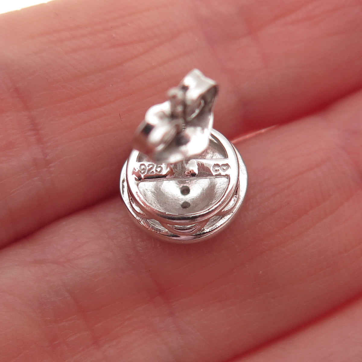 925 Sterling Silver Real Round-Cut Diamond Stud Earrings