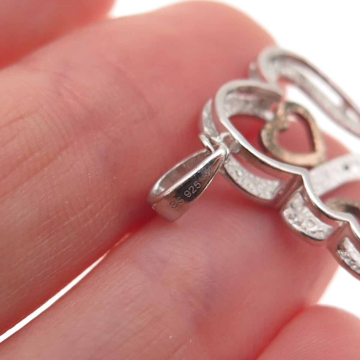 925 Sterling Silver 2-Tone Real Round-Cut Diamond Couple Heart Charm Pendant