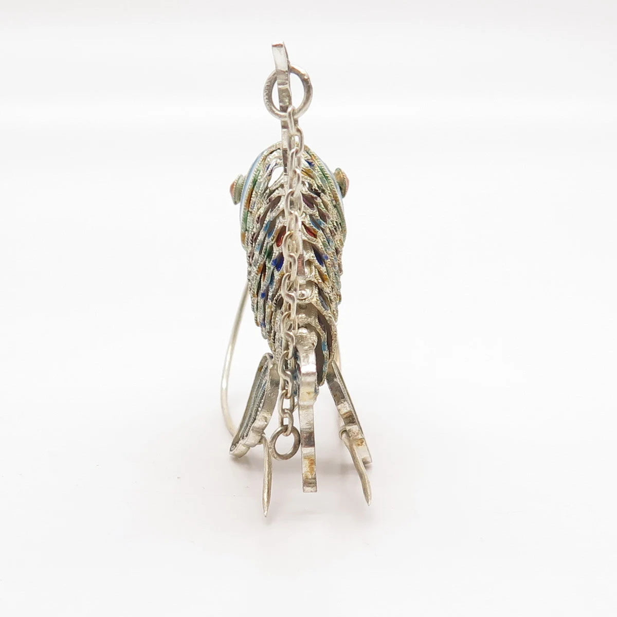 925 Sterling Silver Enamel Antique Articulated Chinese Koi Fish Fob / Pendant