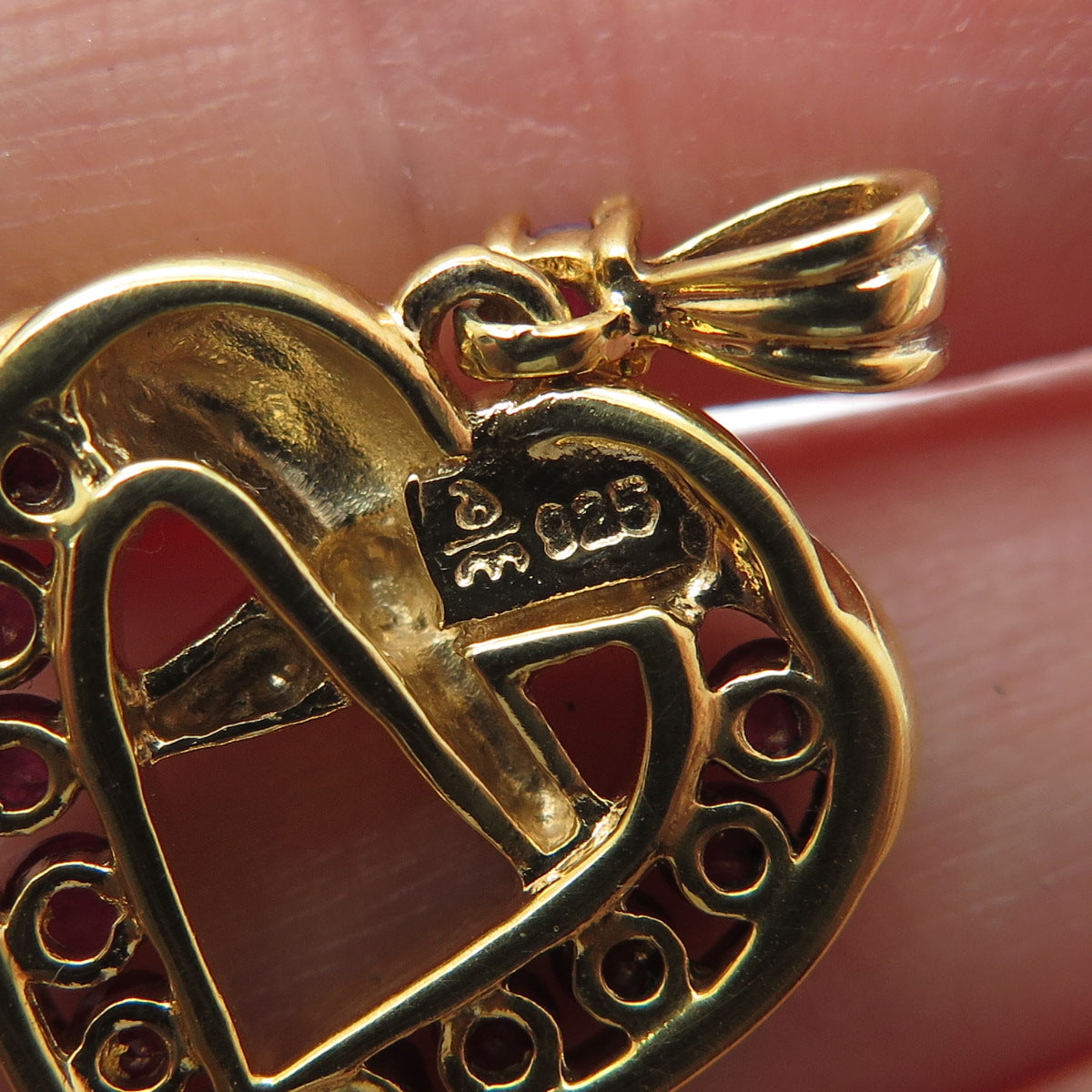 DANBURY MINT 925 Sterling Silver Gold Plated Real Ruby Heart Minimalist Pendant