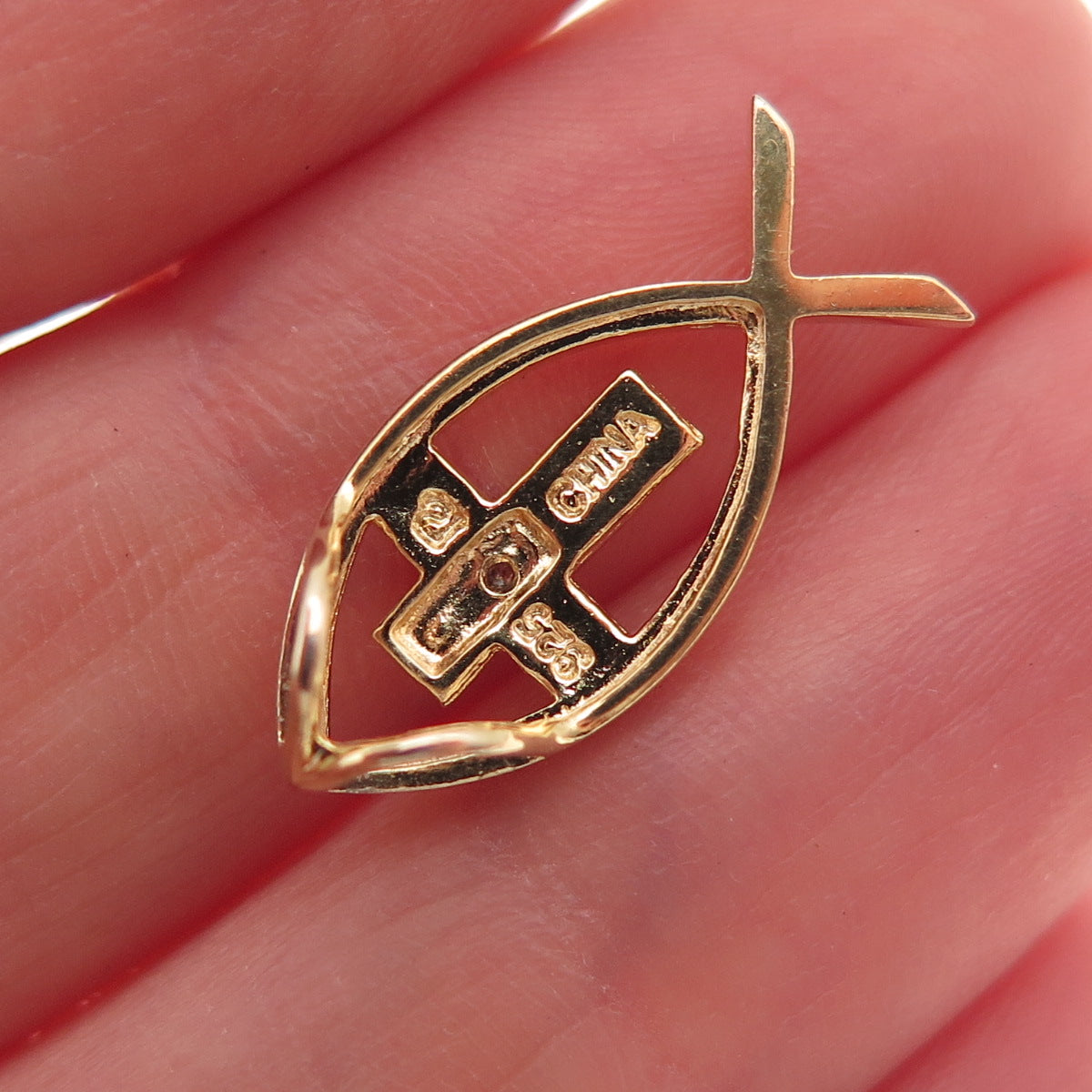 Ross Simons Sterling Silver Gold Plated Real Diamond Cross Ichthys Slide Pendant