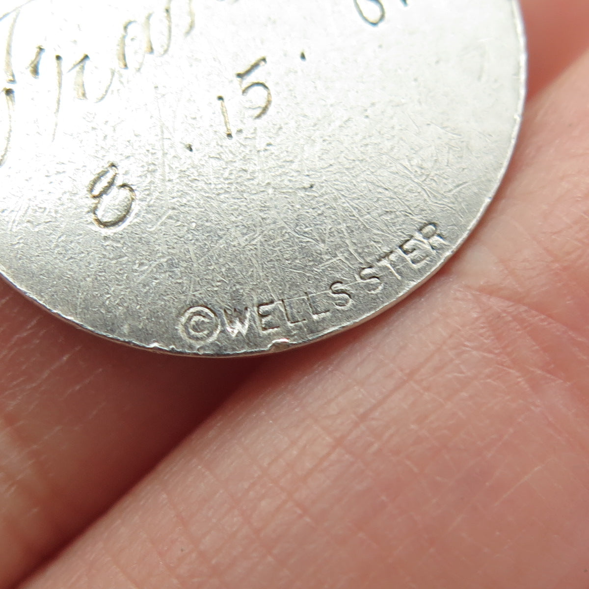 WELLS 925 Sterling Silver Vintage Enamel Engraved Happy Birthday Cake Pendant