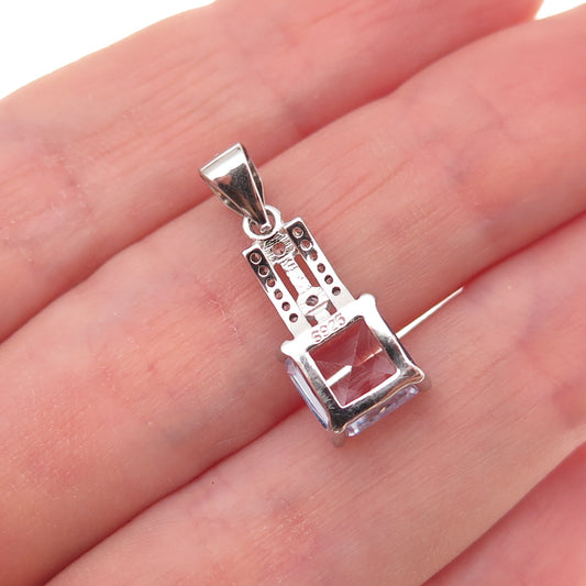 925 Sterling Silver Lavender & White C Z Charm Pendant