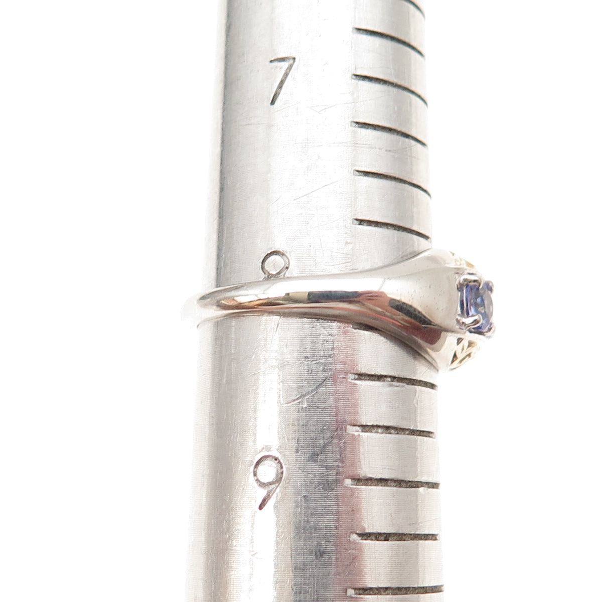 Chuck Clemency Sterling Silver 2-Tone Real Round-Cut Tanzanite Ring Size 8.25