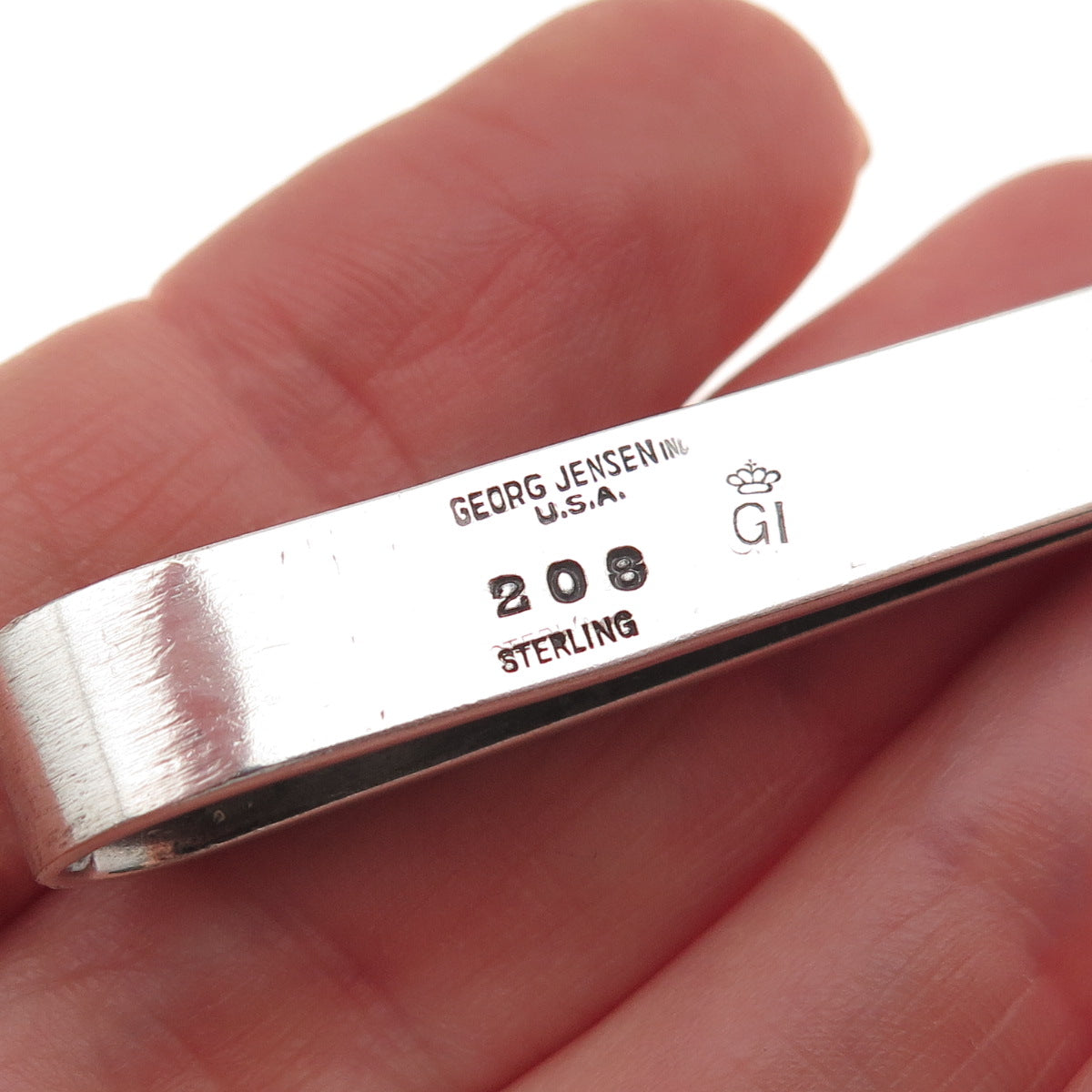 Georg Jensen Sterling Silver Vintage Engraved Modernist Oxidized Tie Clip #208