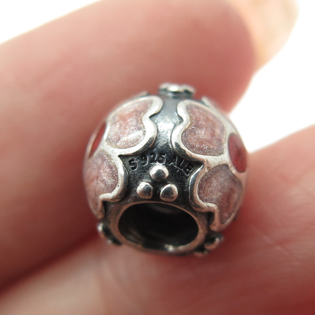 PANDORA 925 Sterling Silver Enamel Flower Oxidized Bead Charm