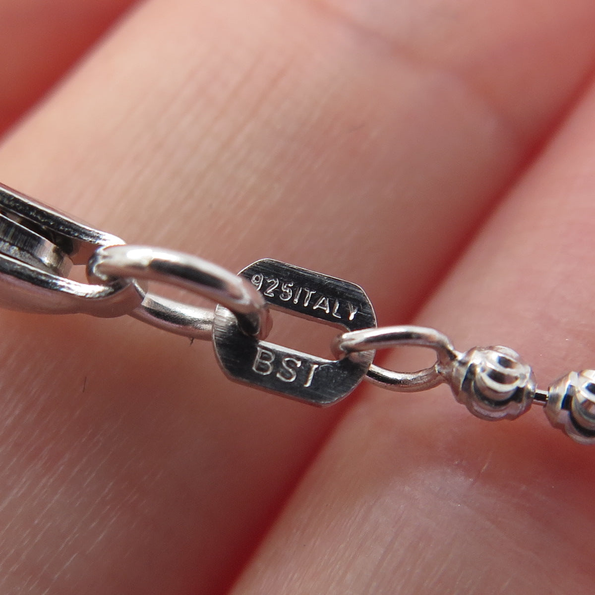 925 Sterling Silver BSI Italy Diamond-Cut Ball Beaded Chain Necklace 24"