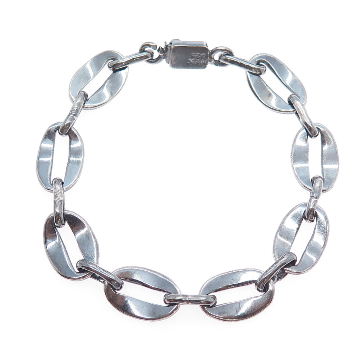 925 Sterling Silver Vintage Mexico Oxidized Coffee Bean Link Bracelet 7.5"