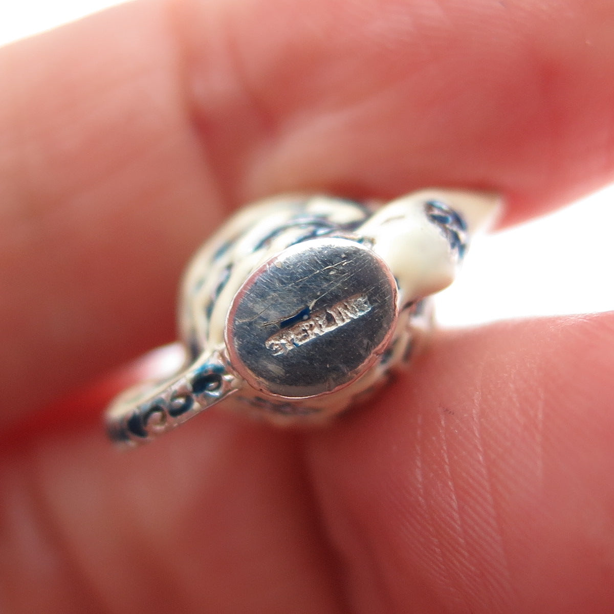 925 Sterling Silver Vintage Enamel Teapot Movable Minimalist 3D Charm Pendant