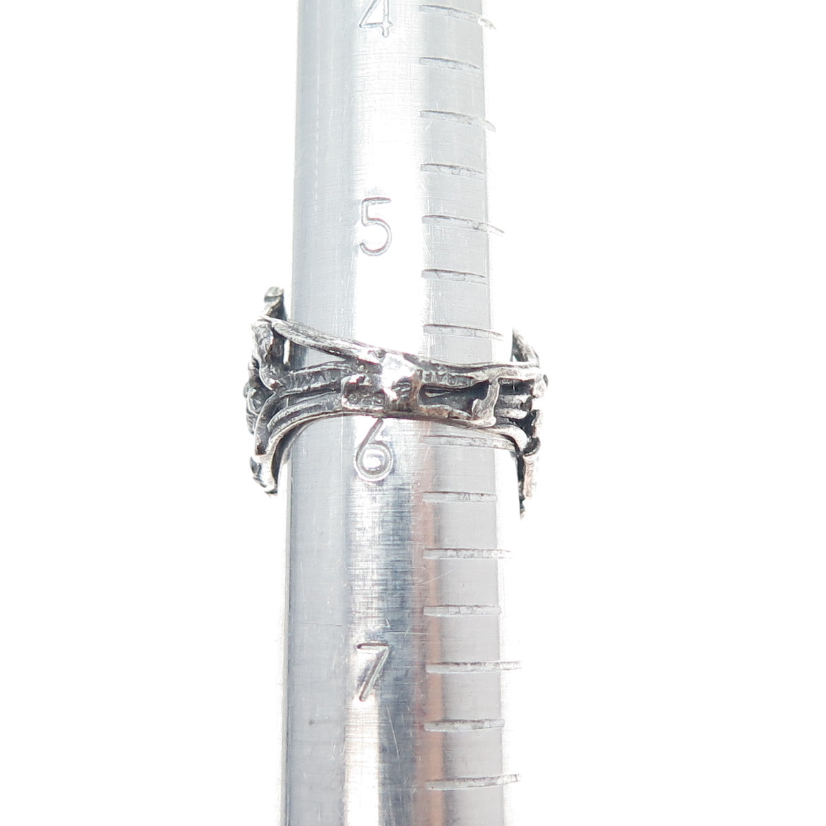 925 Sterling Silver Vintage Israel Modernist Oxidized Ring Size 6