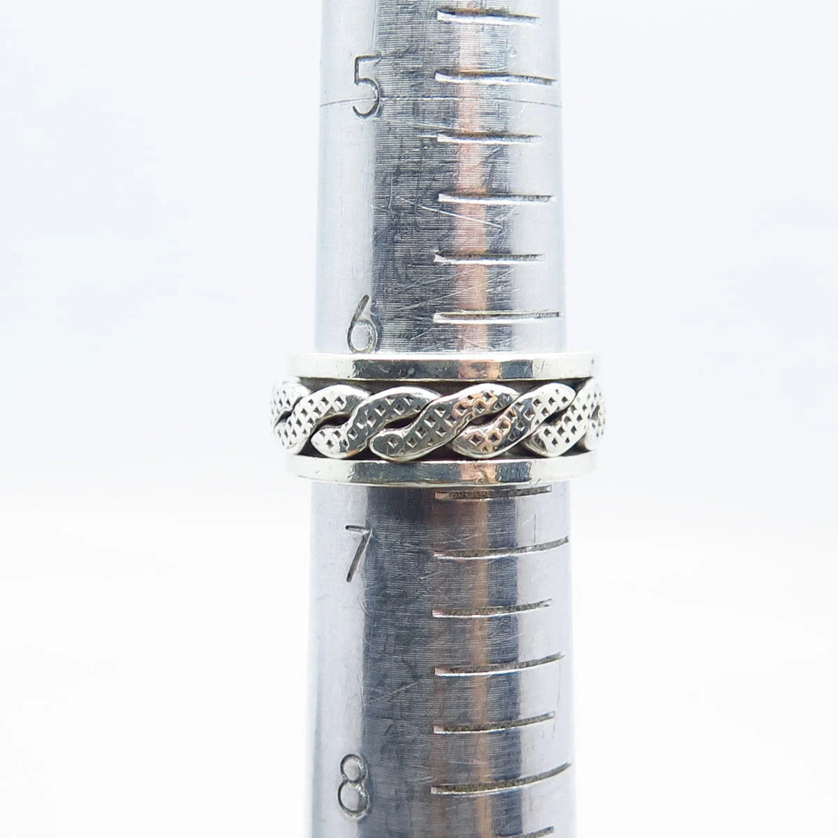925 Sterling Silver Vintage Braided Rotating Band Ring Size 6.75