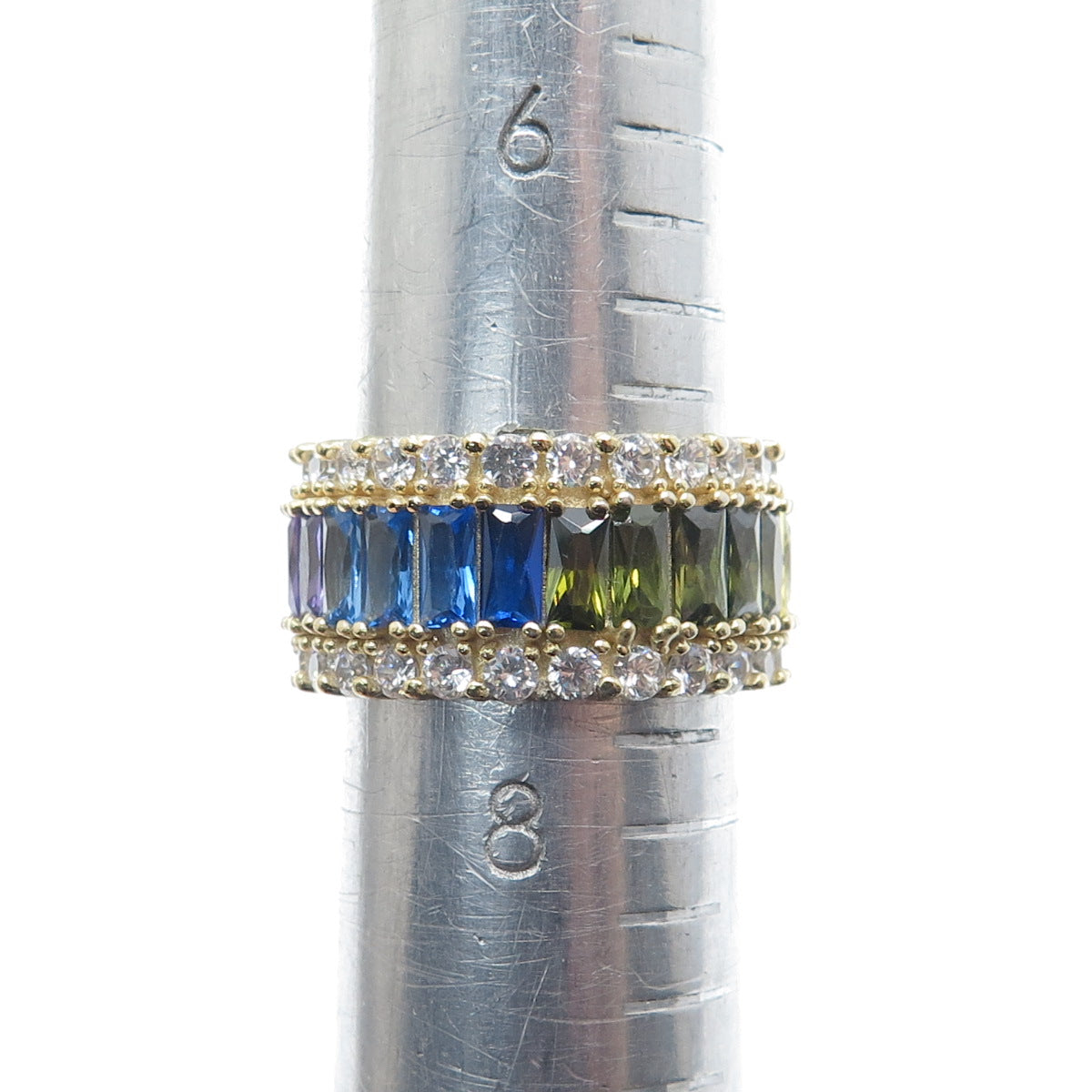 925 Sterling Silver Gold Plated Multi-Cut & Color C Z Eternity Ring Size 7.75