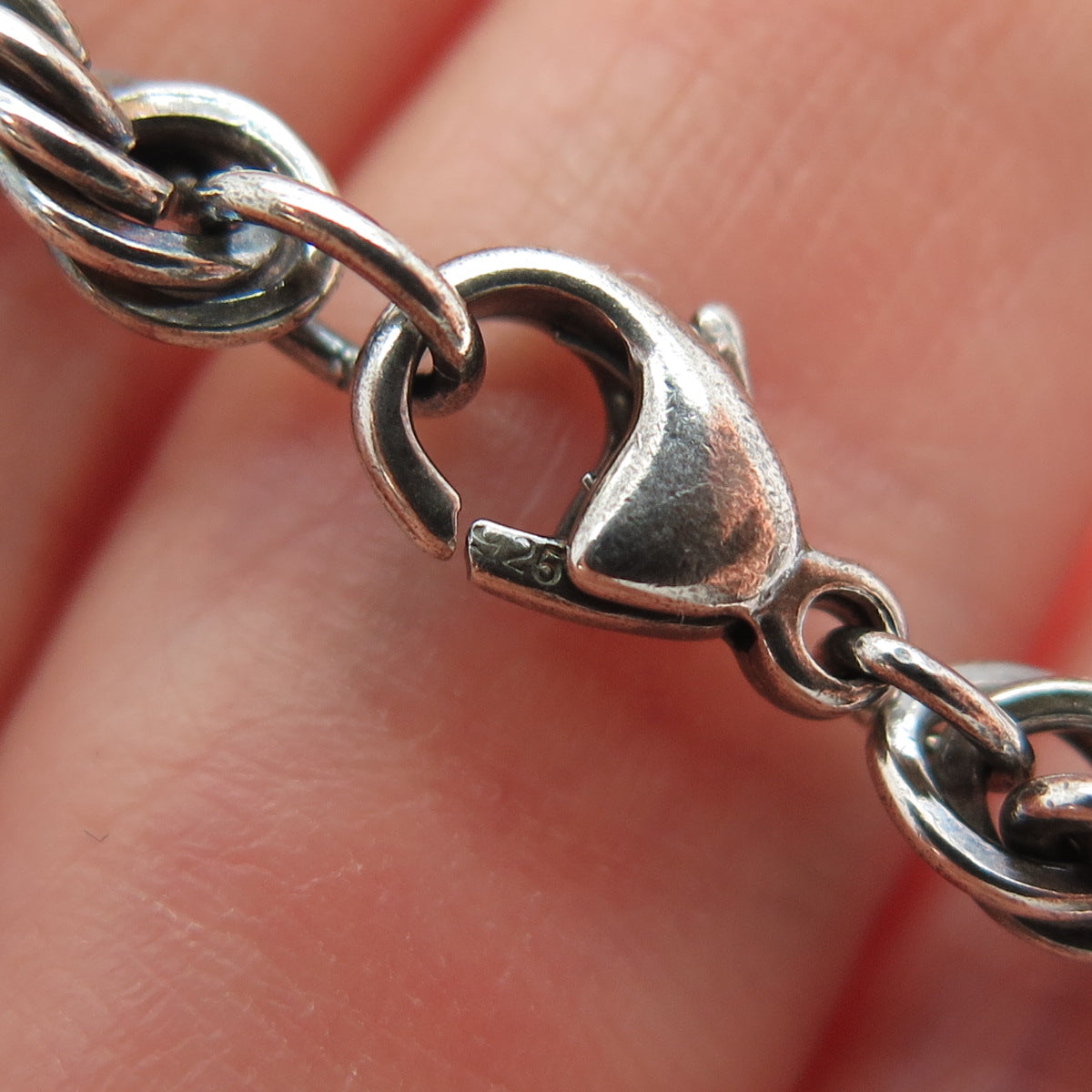 925 Sterling Silver Vintage Oxidized Twisted Rope Link Bracelet 7"