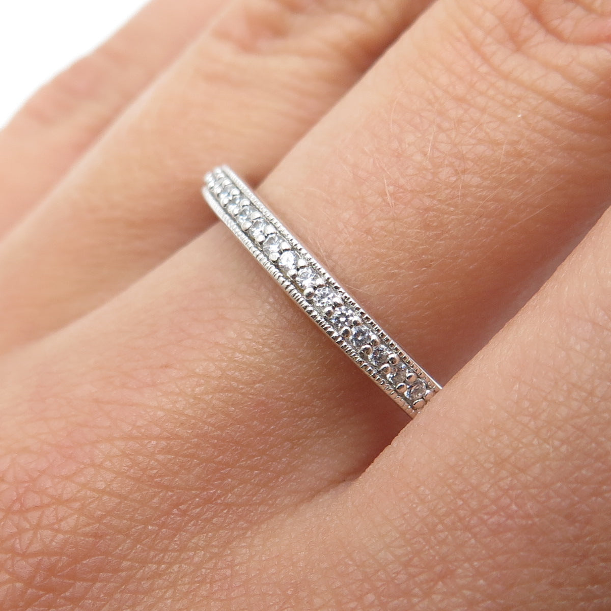 925 Sterling Silver Round-Cut C Z Half Eternity Stackable Band Ring Size 10