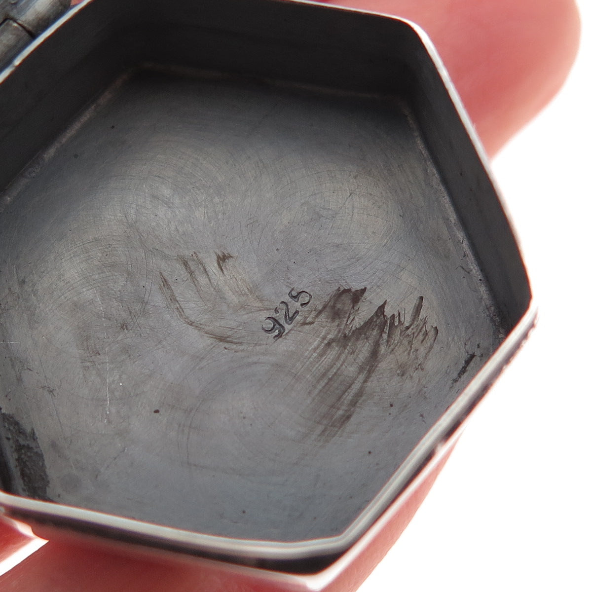 925 Sterling Silver Vintage Ceramic Floral Pill / Snuff Box