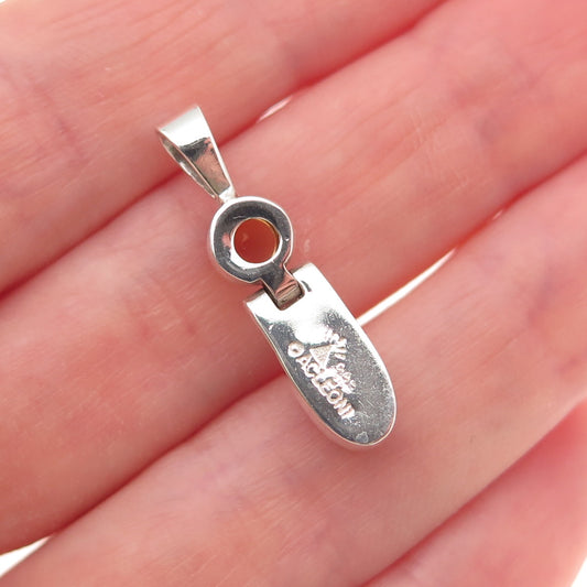 Acleoni 925 Sterling Silver Vintage Real Coral & Citrine Charm Pendant