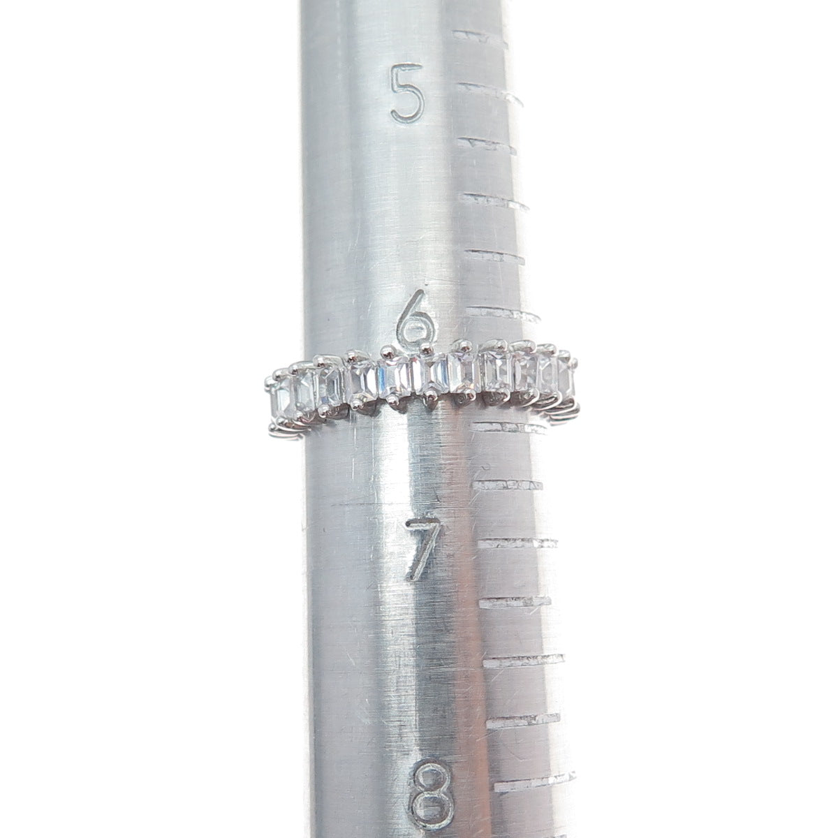 925 Sterling Silver Emerald-Cut C Z Eternity Band Ring Size 6.5