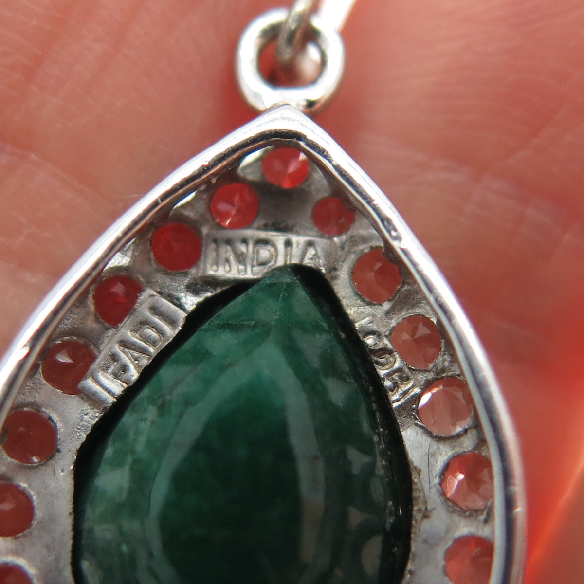 925 Sterling Silver Real Pear-Cut Emerald Round-Cut White Topaz Dangle Earrings