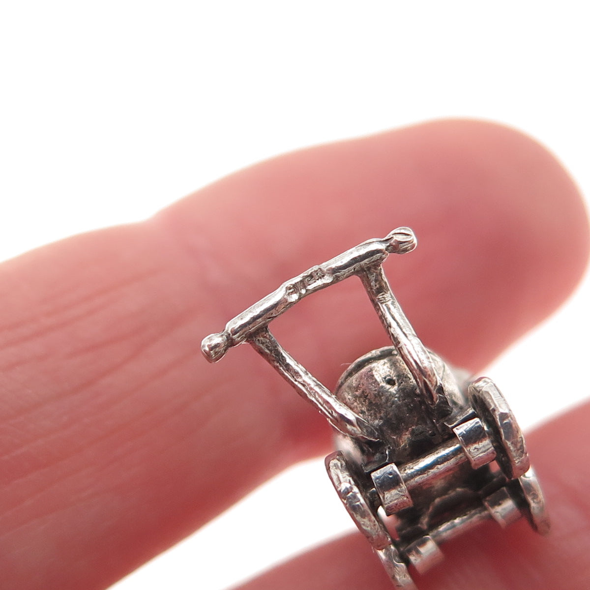 925 Sterling Silver Vintage Baby Stroller Oxidized Movable 3D Mini Charm Pendant