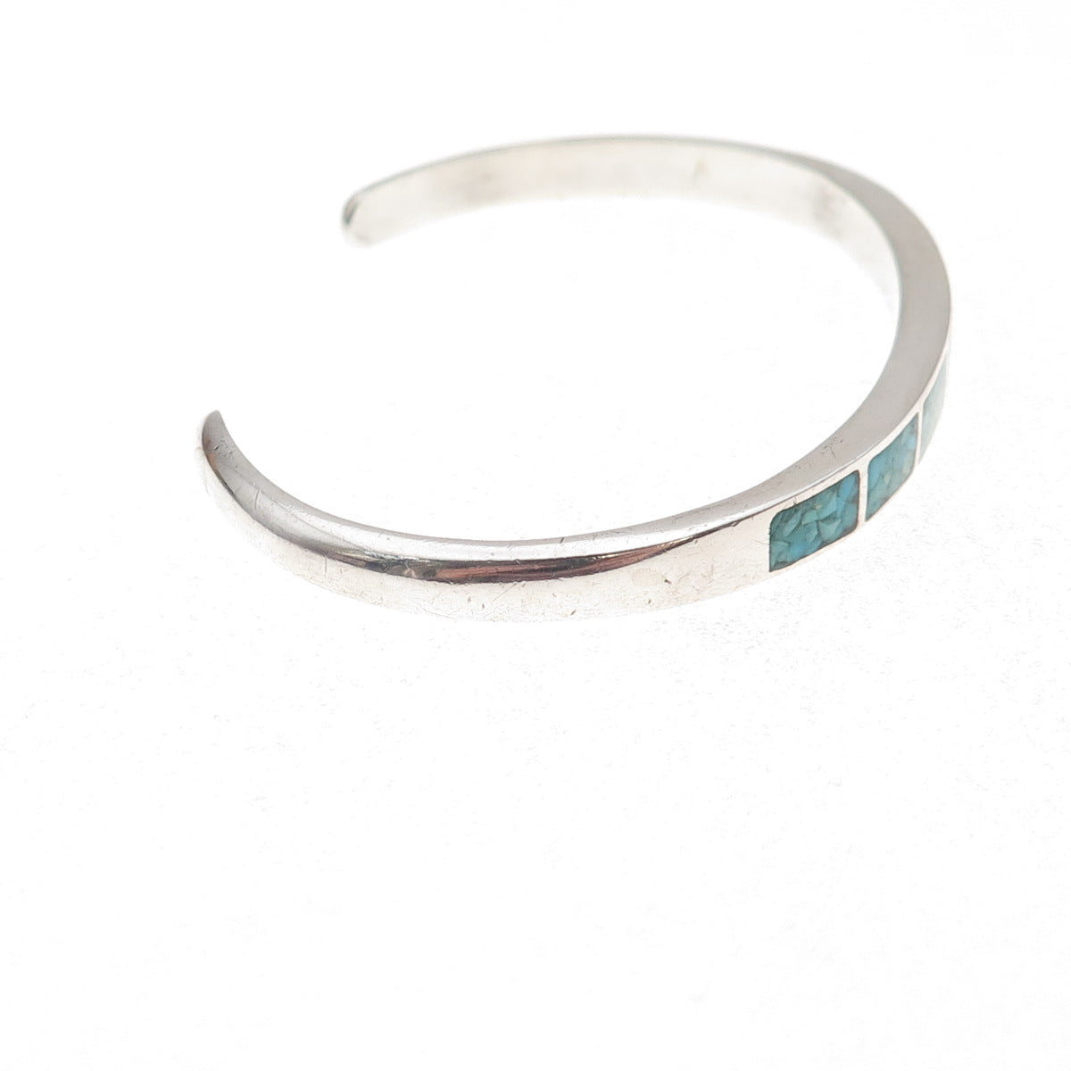Old Pawn 925 Sterling Silver Vintage Turquoise Inlay Adjustable Cuff Bracelet 6"