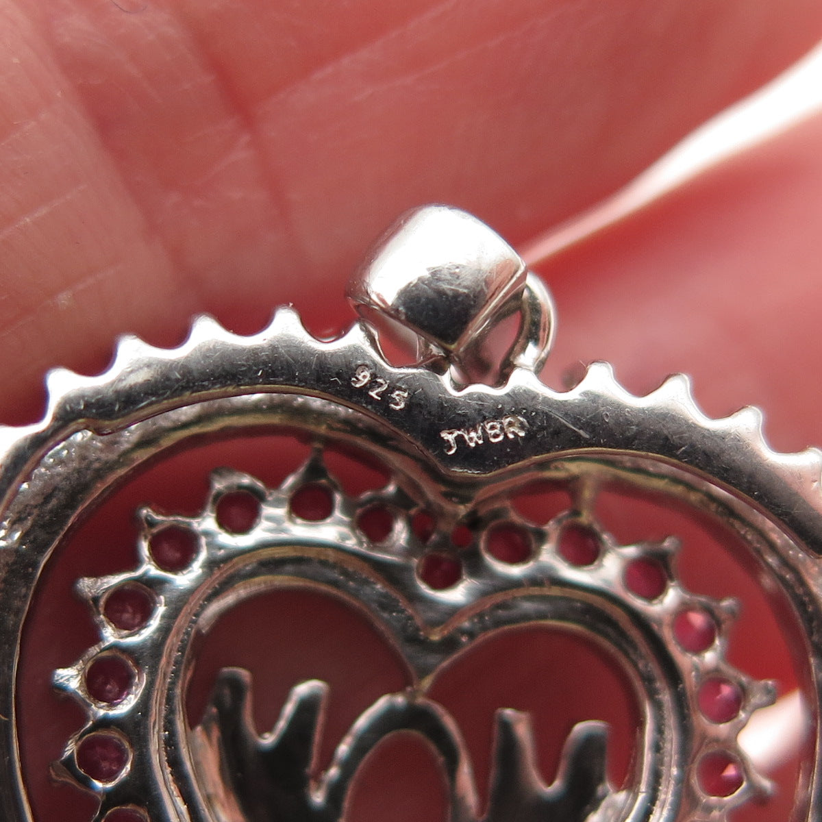 JANE SEYMOUR Sterling Silver Real Pink Sapphire & White Topaz Mom Heart Pendant