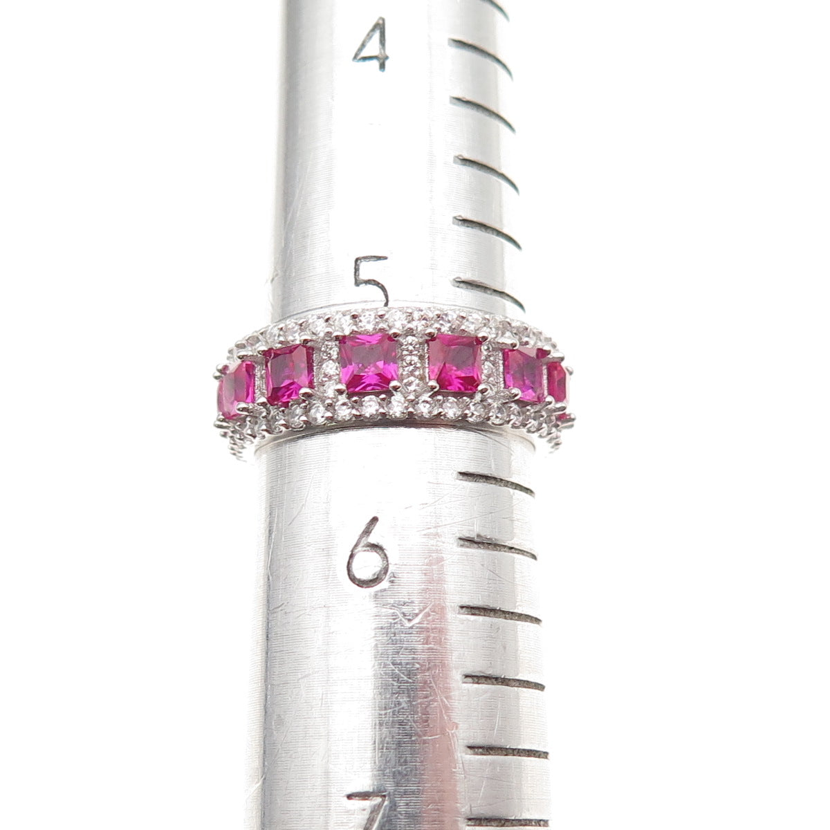 925 Sterling Silver Lab-Created Ruby & C Z Eternity Band Ring Size 5.5