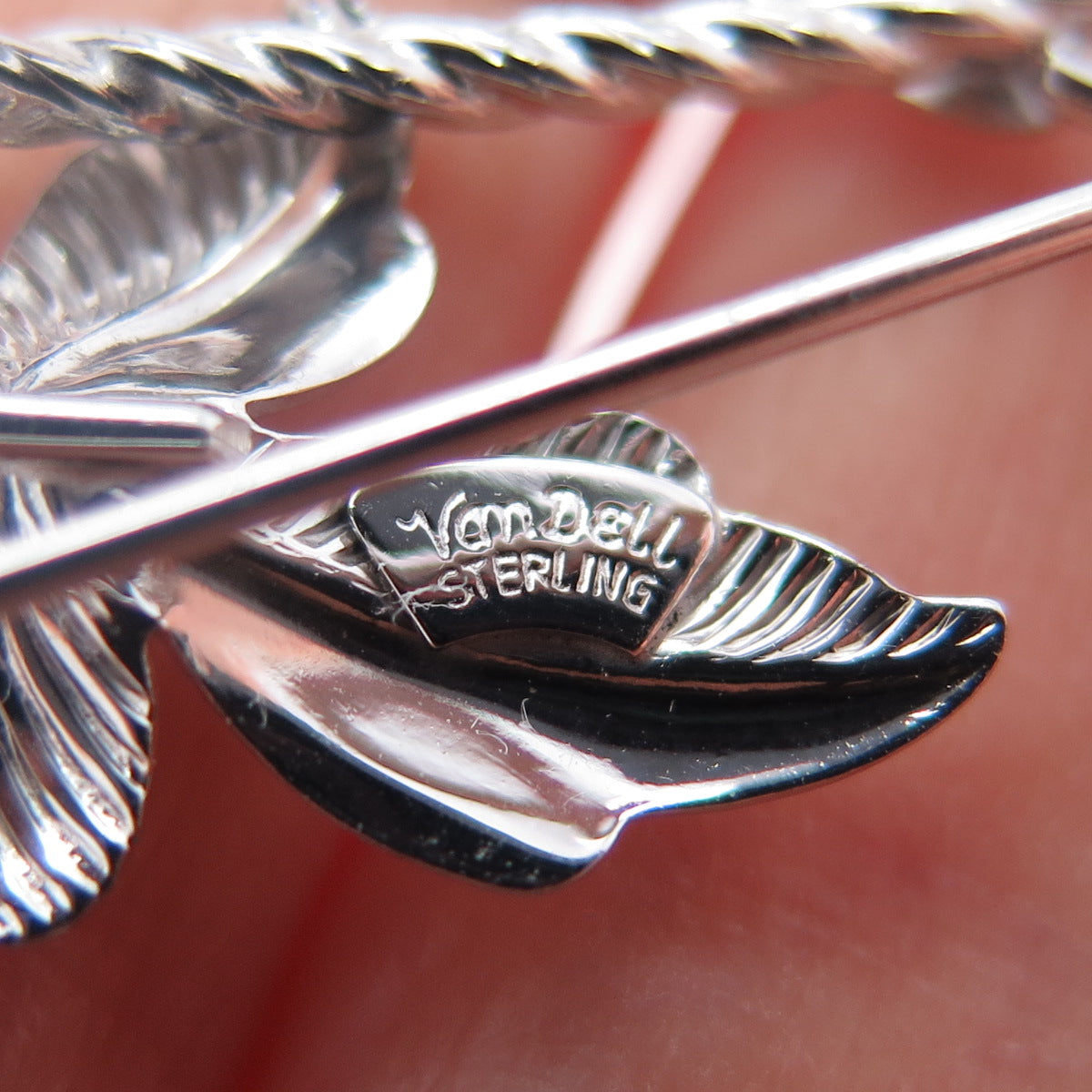 VAN DELL 925 Sterling Silver Vintage Floral Leaf Pin Brooch