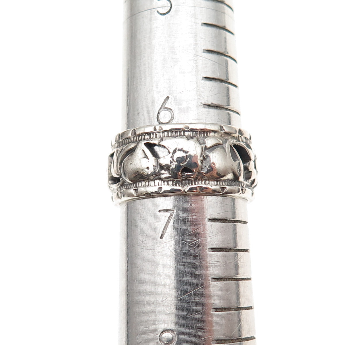 925 Sterling Silver Antique Art Deco Floral Oxidized Band Ring Size 6.75