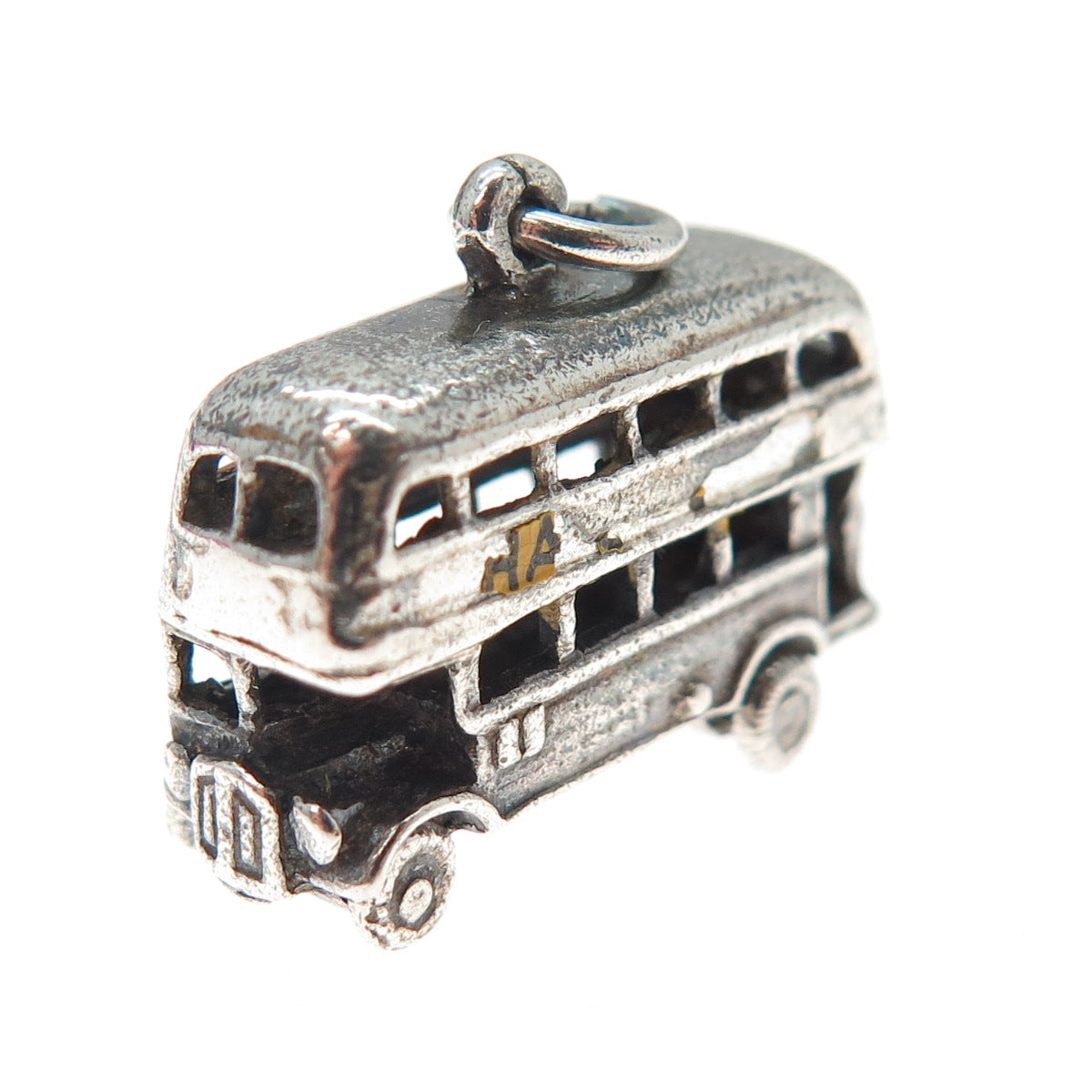 925 Sterling Silver Vintage Enamel London Bus Oxidized Mini 3D Movable Pendant