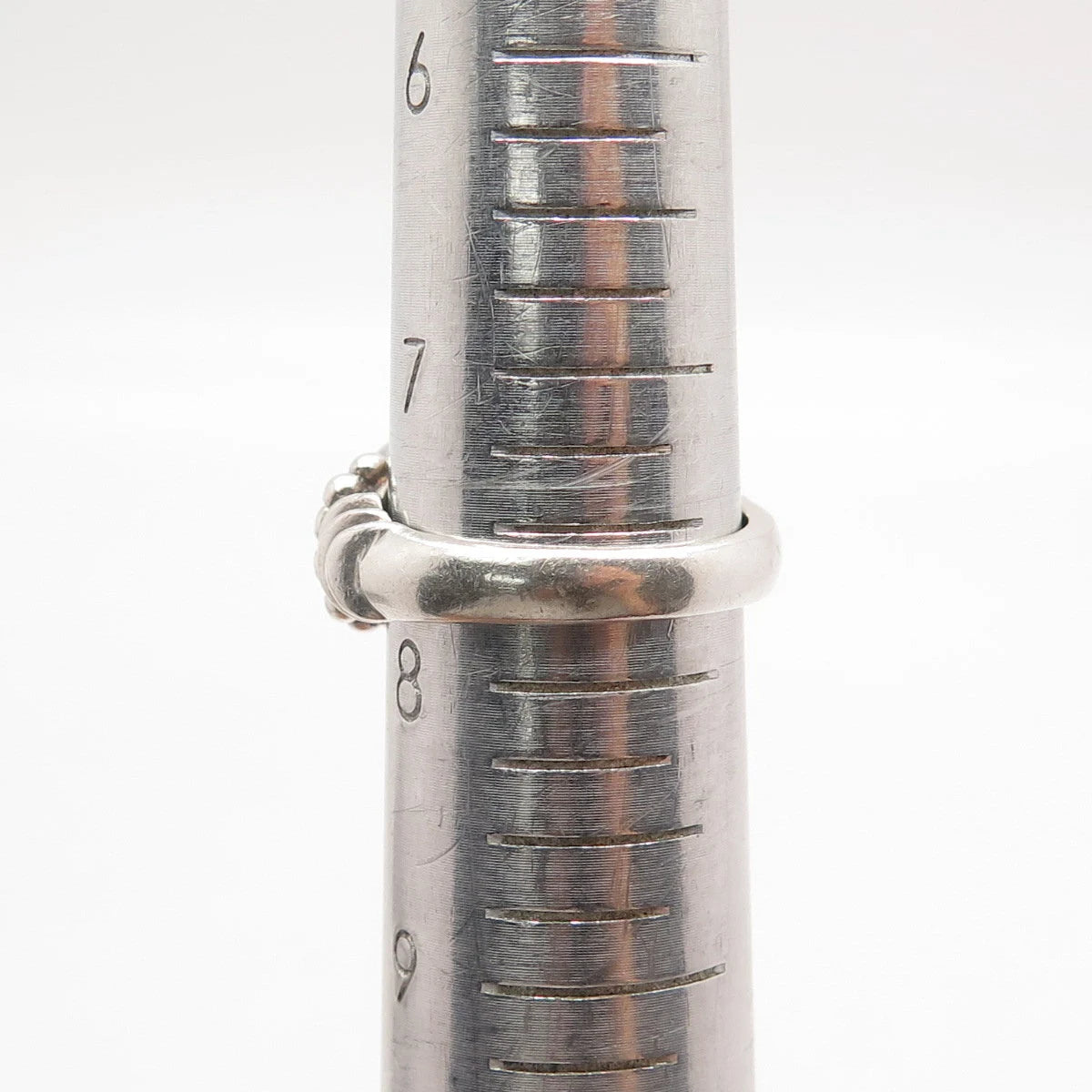 925 Sterling Silver Vintage Ribbed Beaded Wide Ring Size 7.75