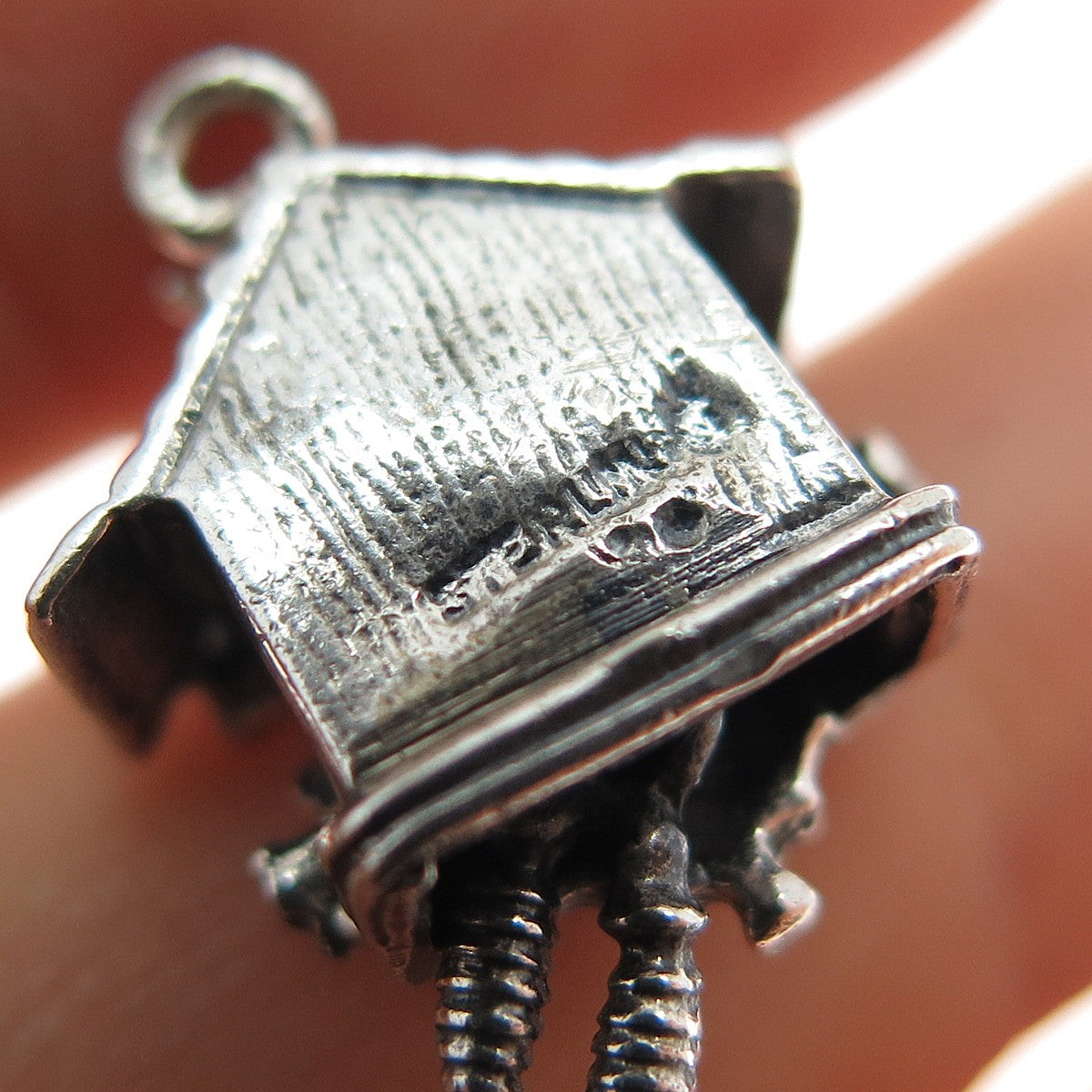 925 Sterling Silver Antique Cuckoo Clock Oxidized Minimalist Charm Pendant