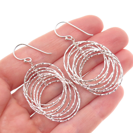925 Sterling Silver Interlocked Circle Dangle Earrings