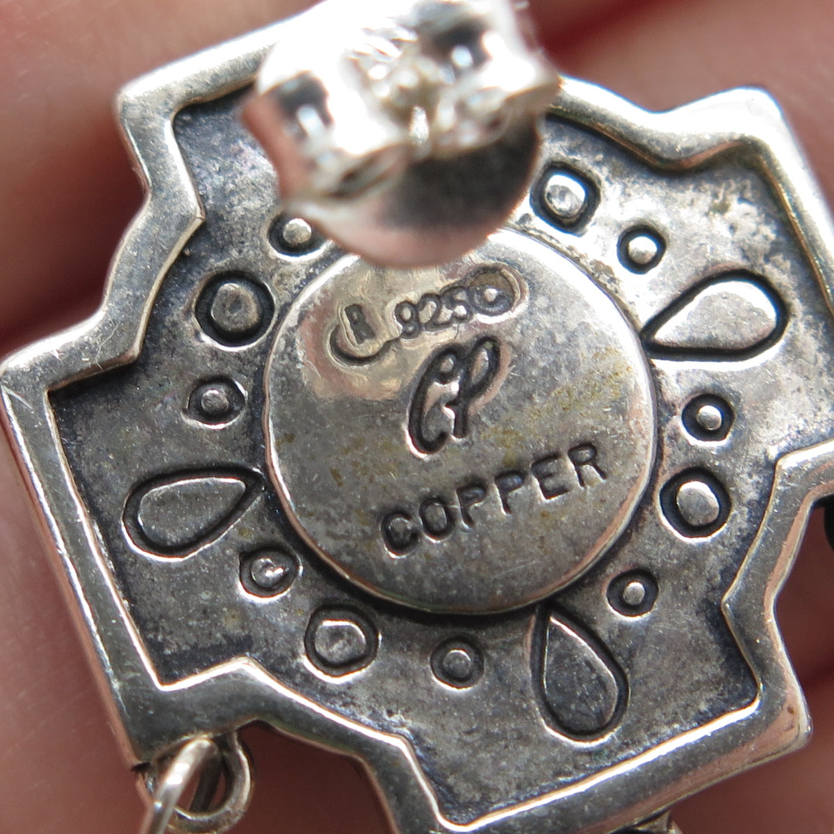 CAROLYN POLLACK 925 Sterling 2-Tone Vintage Moonstone Tourmaline Cross Earrings