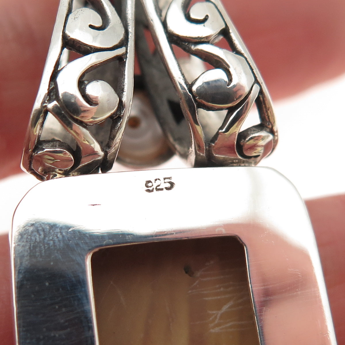 925 Sterling Silver Vintage Real MOP Pearl & Amethyst Floral Slide Pendant