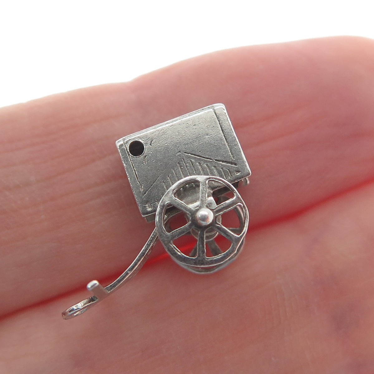 925 Sterling Silver Antique Art Deco Pull Cart Minimalist 3D Charm Pendant