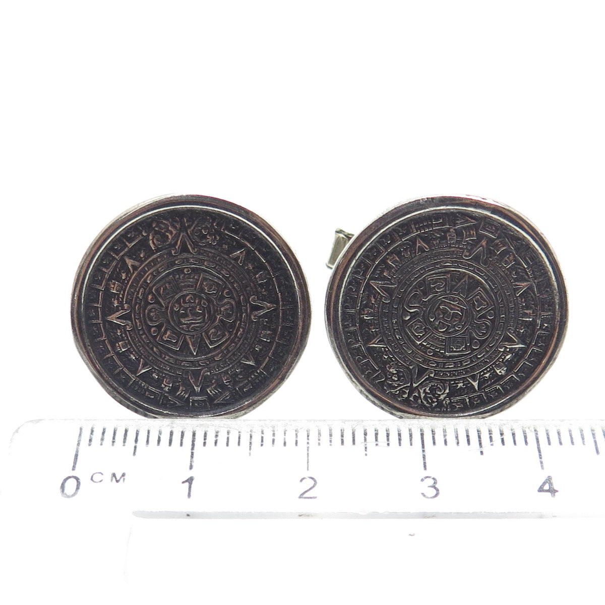 925 Sterling Silver Vintage Mexico Mayan Calendar Oxidized Cufflinks