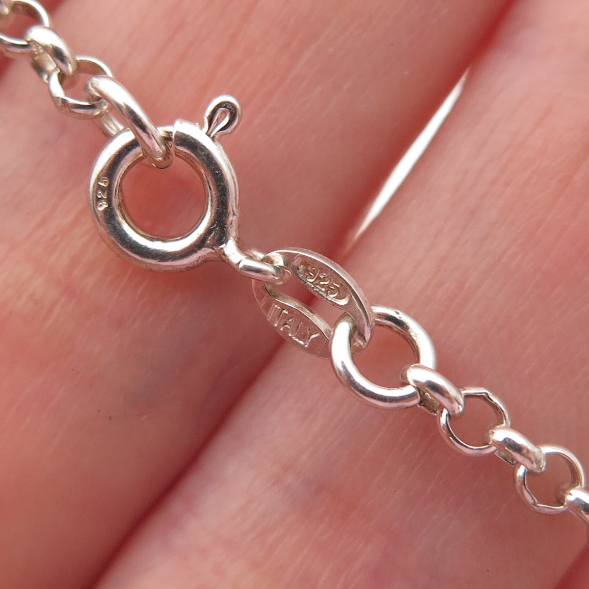 925 Sterling Silver Vintage Italy Enamel Dolphin Rolo Link Bracelet 5.75-6.75"