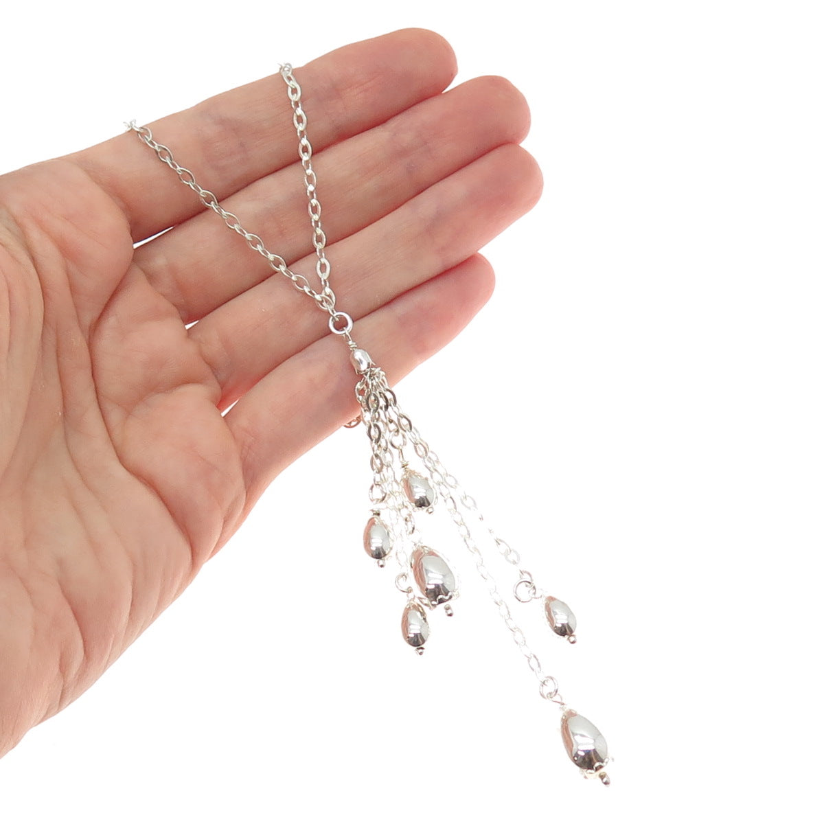 925 Sterling Silver Vintage Italy Teardrop Tassel Cable Chain Necklace 16"