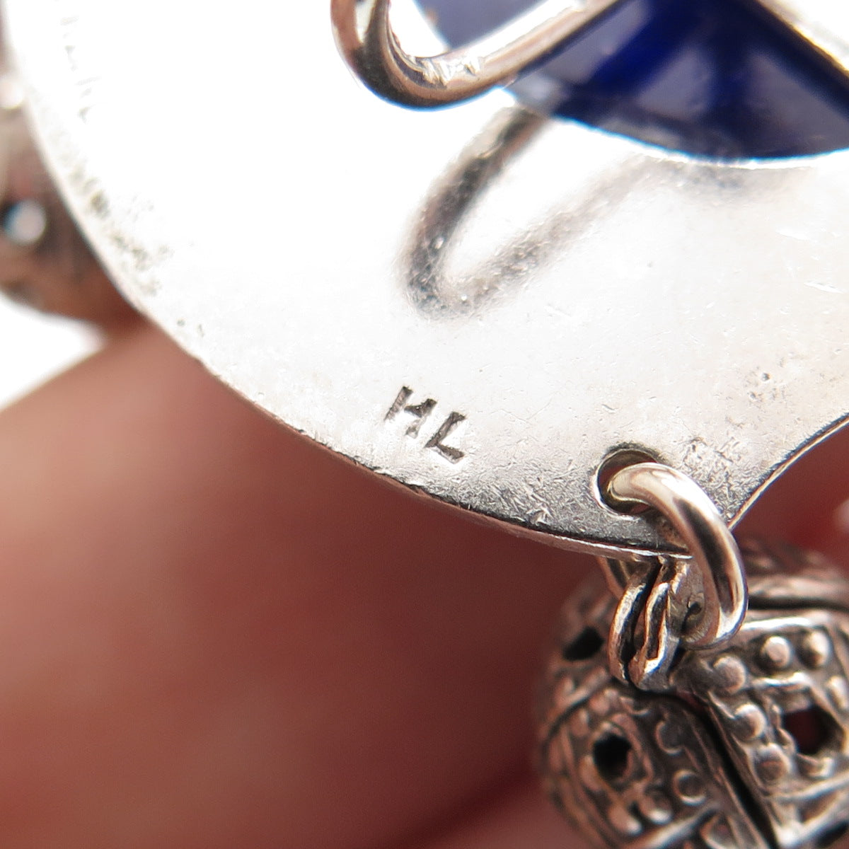 HELEN LONG Old Pawn 925 Sterling Silver Vintage Blue Glass Screw Back Earrings
