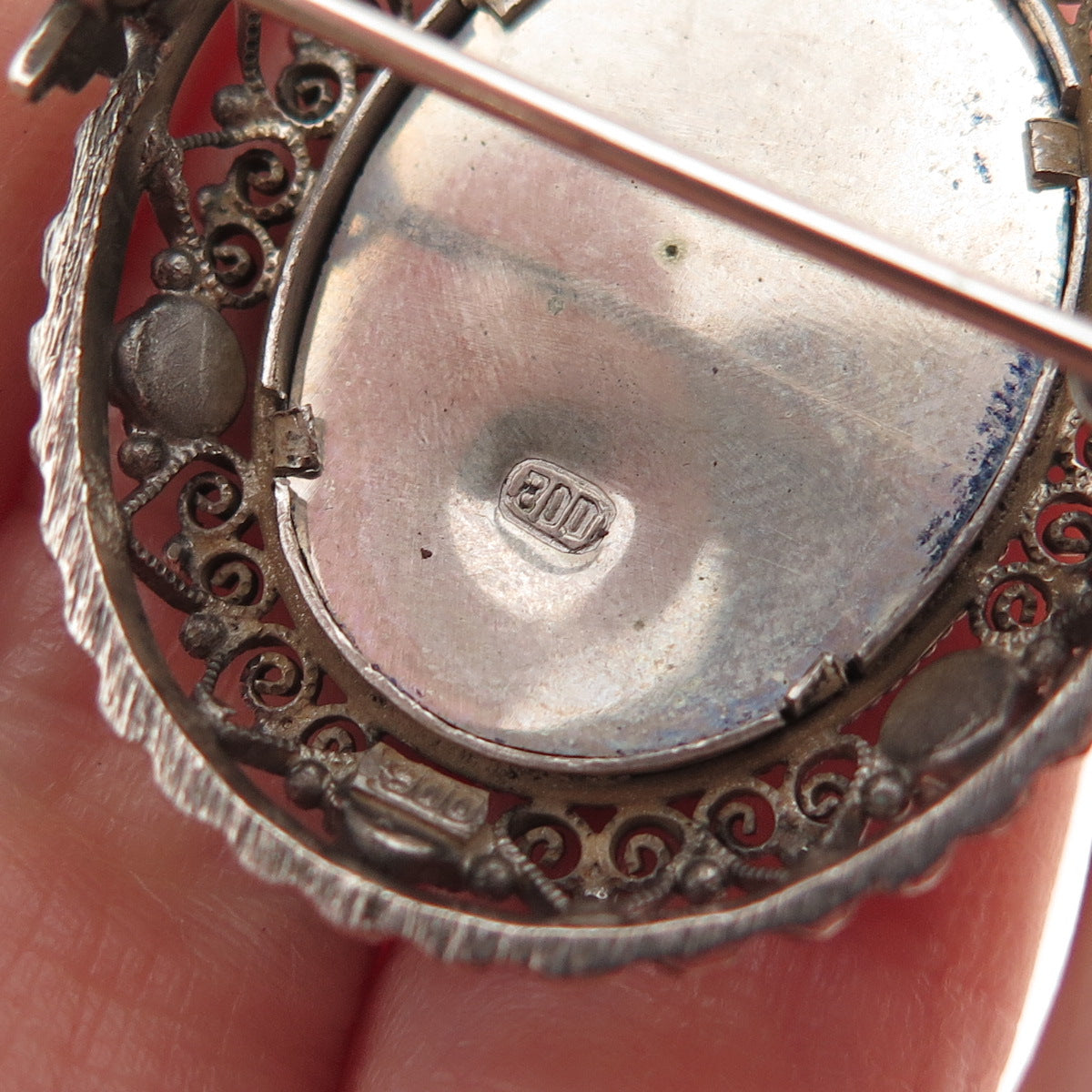800 Silver Antique Real Coral Hand-Painted Lady Portrait Pin Brooch / Pendant