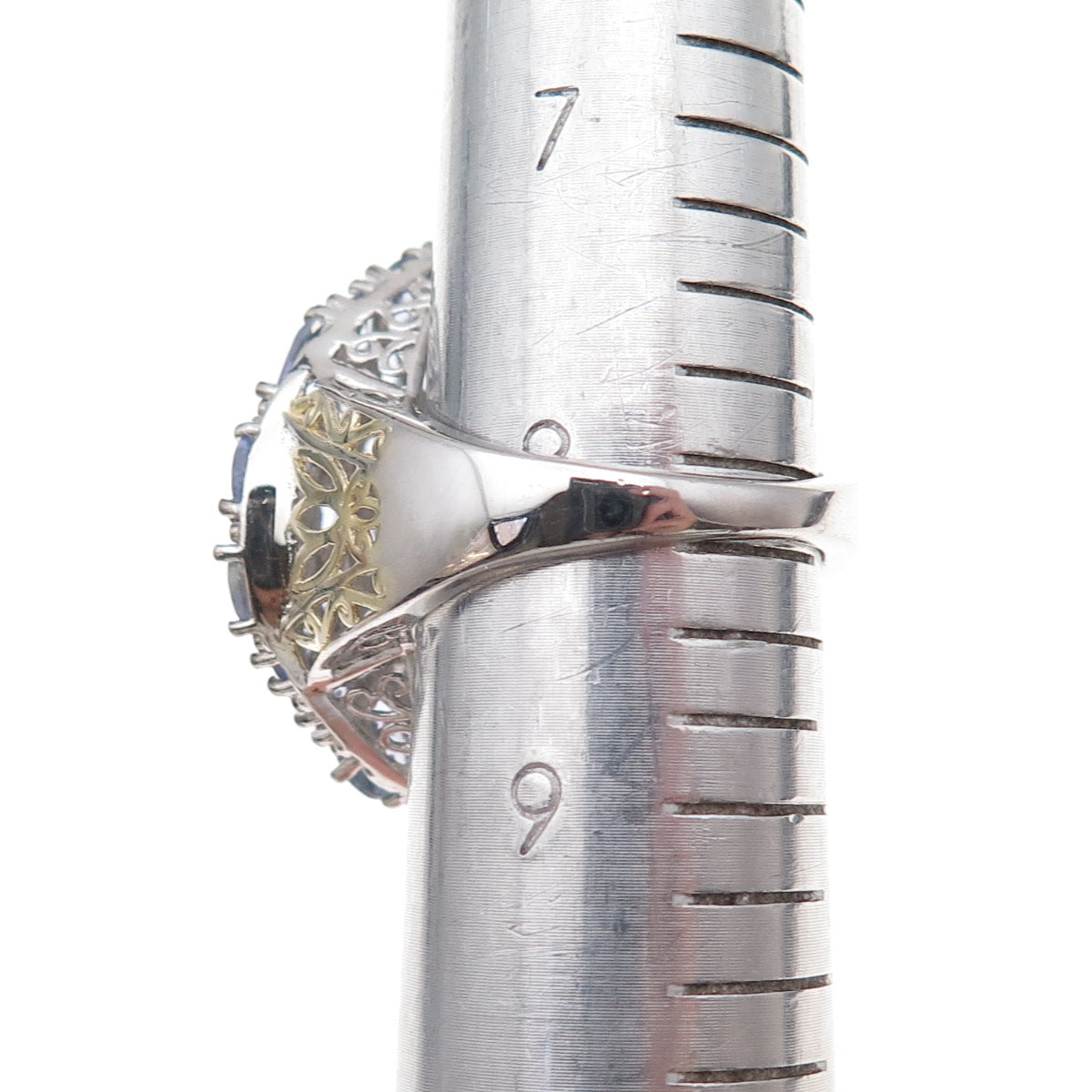 Chuck Clemency 925 Sterling Silver 2-Tone Real Oval-Cut Tanzanite Ring Size 8.25